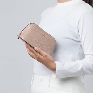 KATE SPADE Tinsel Glitter Fabric Small Cosmetic Pouch Gold